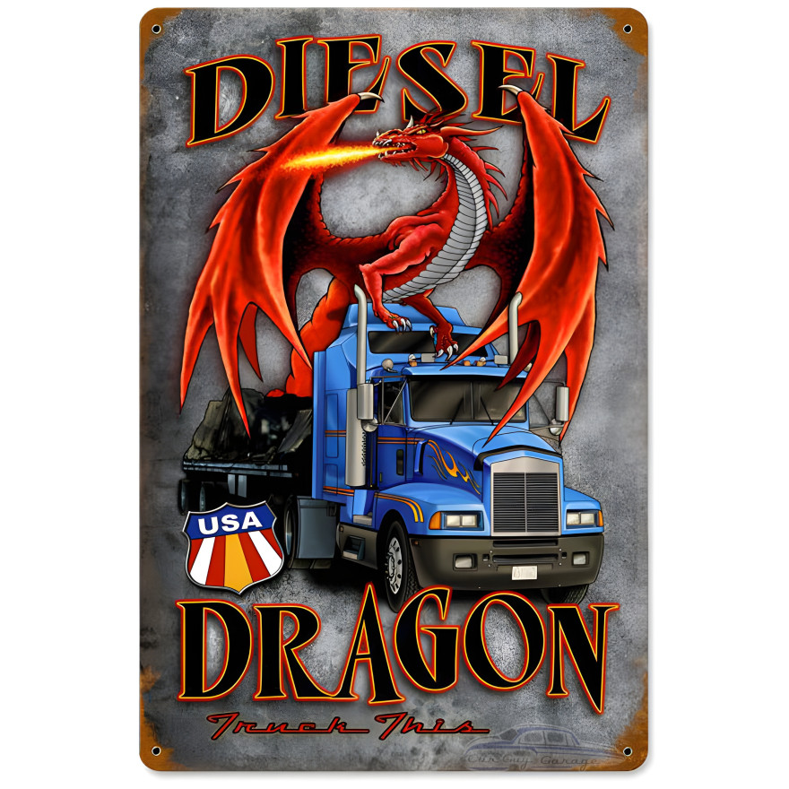 Diesel Dragon Metal Sign - 18" x 12"