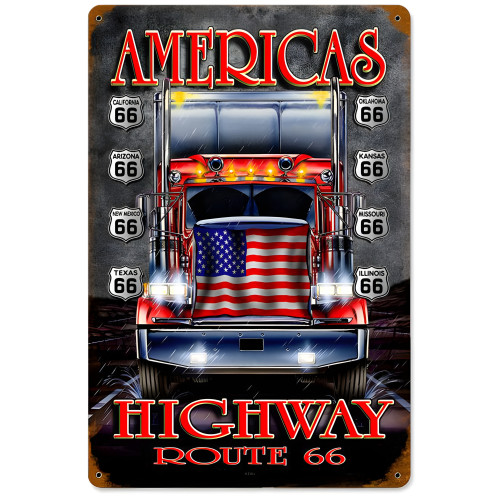 Truckers Highway Metal Sign - 12" x 18"