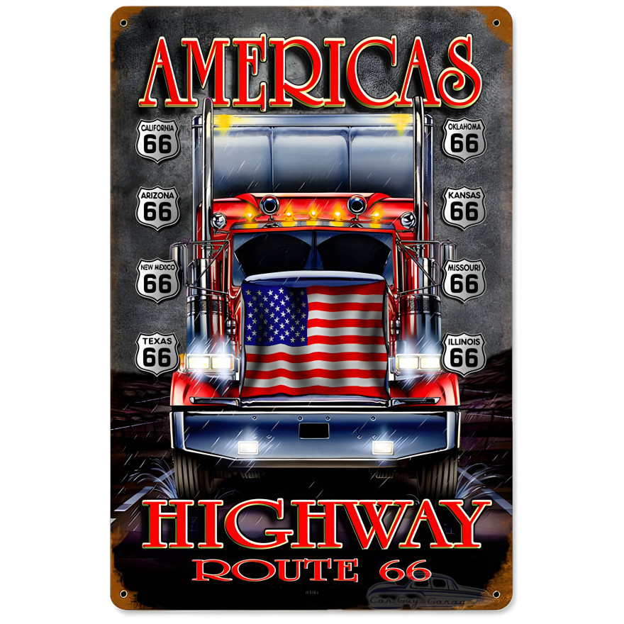 Truckers Highway Metal Sign - 12" x 18"