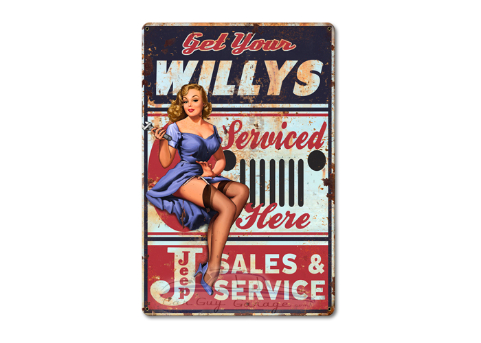 Willys Serviced Here Metal Sign - 12" x 18"