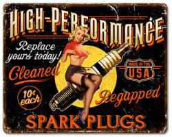 Spark Plug High Performance Metal Sign - 15" x 12"