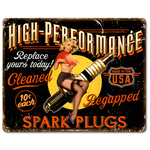 Spark Plug High Performance Metal Sign - 15" x 12"