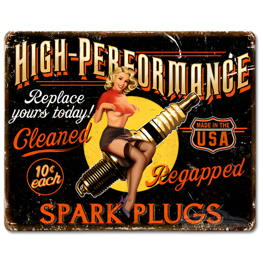 Spark Plug High Performance Metal Sign - 15" x 12"