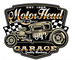 Motor Head Garage Metal Sign - 12" x 10"