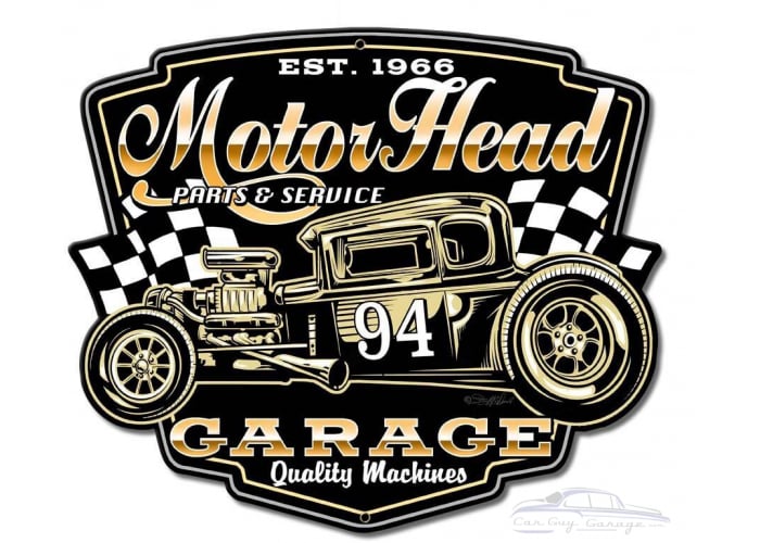 Motor Head Garage Metal Sign - 12" x 10"