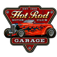 Hot Rod Garage Metal Sign - 12" x 10"