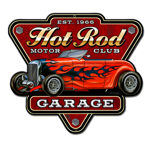 Hot Rod Garage Metal Sign - 12" x 10"