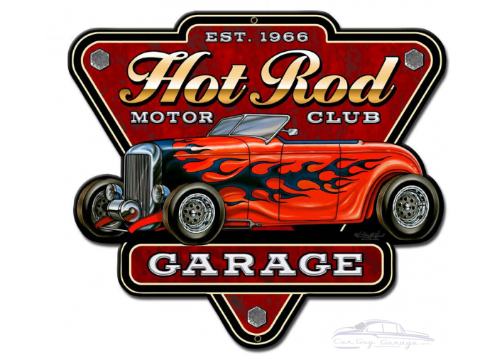 Hot Rod Garage Metal Sign - 12" x 10"