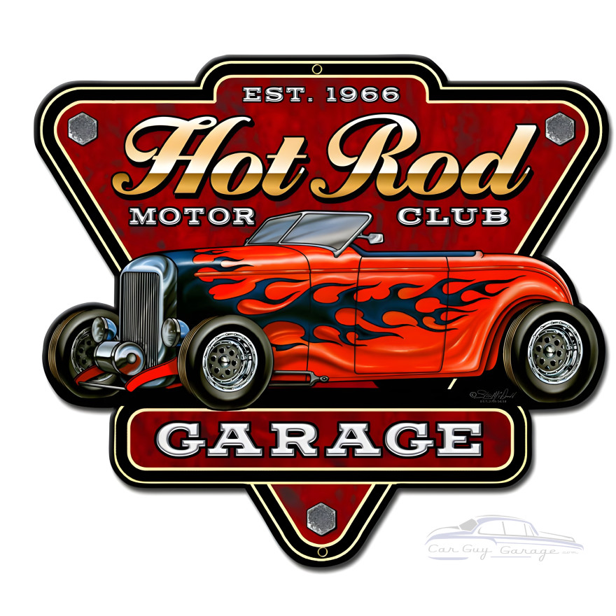 Hot Rod Garage Metal Sign - 12" x 10"