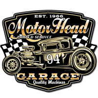 Motor Head Garage Metal Sign - 14" x 12"