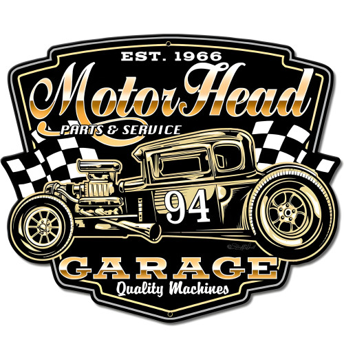 Motor Head Garage Metal Sign - 14" x 12"