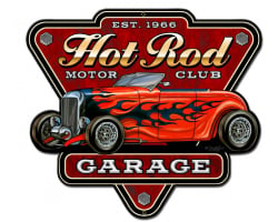 Hot Rod Garage Metal Sign - 14" x 12"