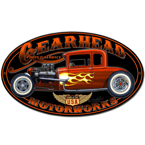 Gearhead Motorworks Metal Sign - 14" x 8" Custom Oval
