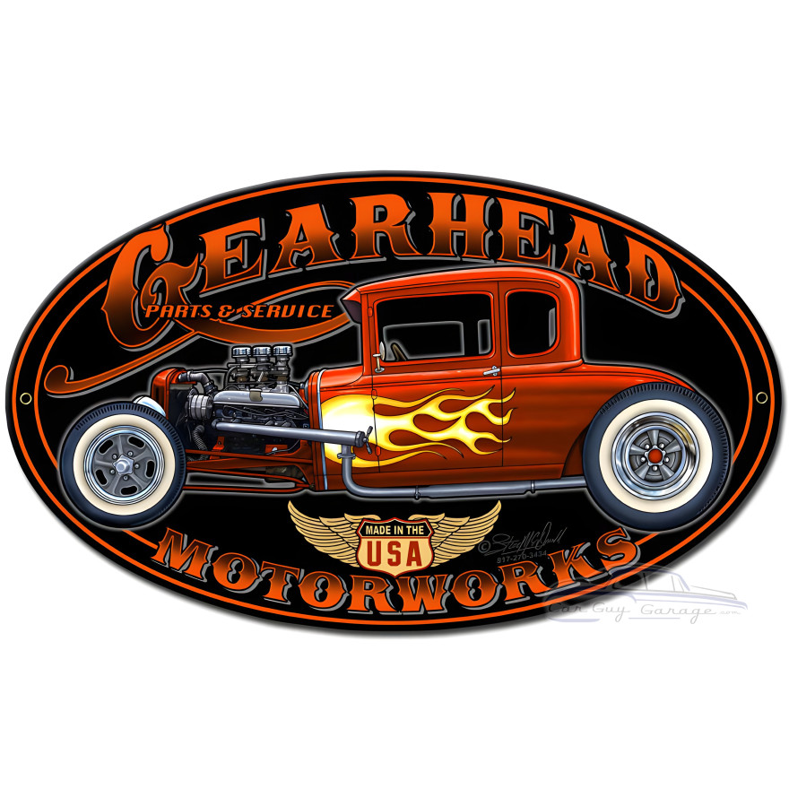 Gearhead Motorworks Metal Sign - 14" x 8" Custom Oval