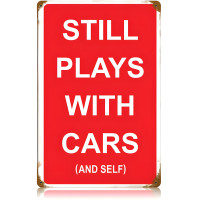 Plays with Cars and Self Metal Sign - 12" x 18"