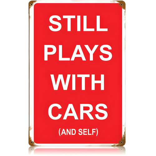 Plays with Cars and Self Metal Sign - 12" x 18"