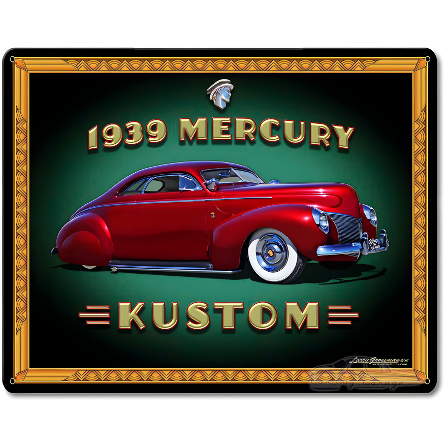 1939 Merc Kustom Frame Metal Sign - 15" x 12"