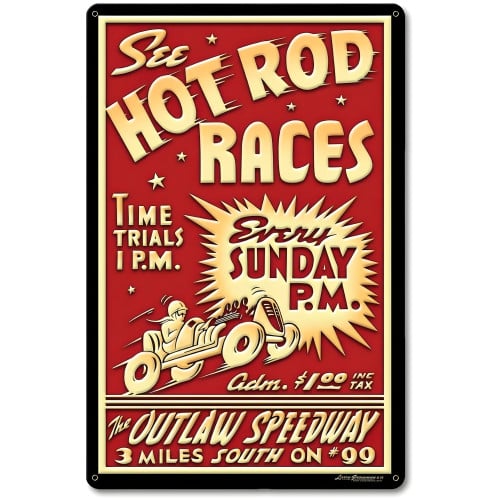 1950's Hot Rod Races Metal Sign - 12" x 18"