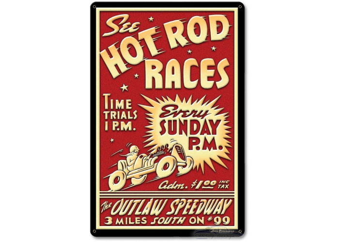 1950's Hot Rod Races Metal Sign - 12" x 18"