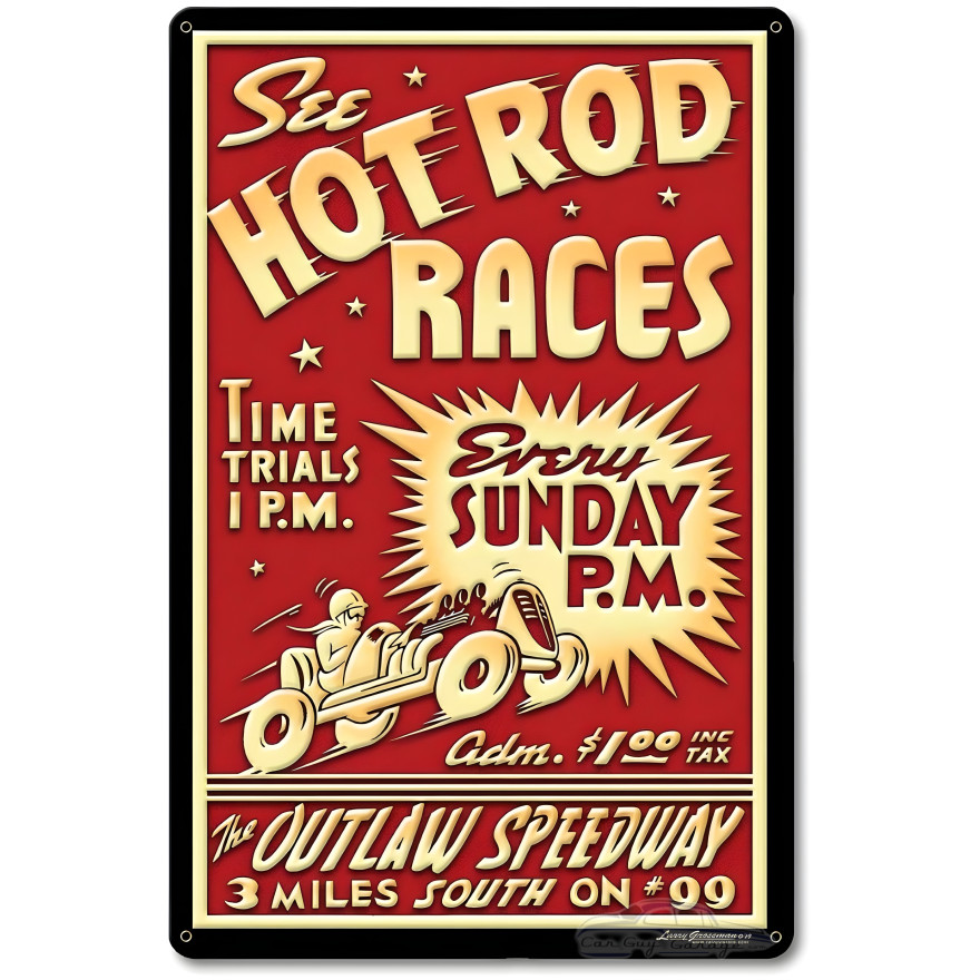 1950's Hot Rod Races Metal Sign - 12" x 18"
