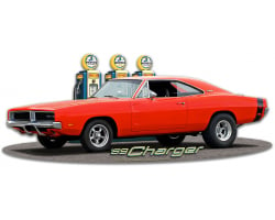 1969 Dodge Charger Fill-Up Metal Sign - 18" x 8"