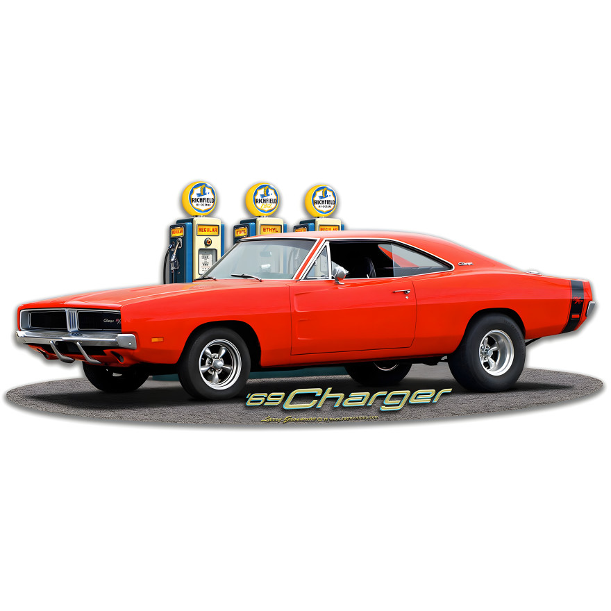 1969 Dodge Charger Fill-Up Metal Sign - 18" x 8"