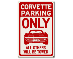 Corvette Parking Red Metal Sign - 12" x 18"