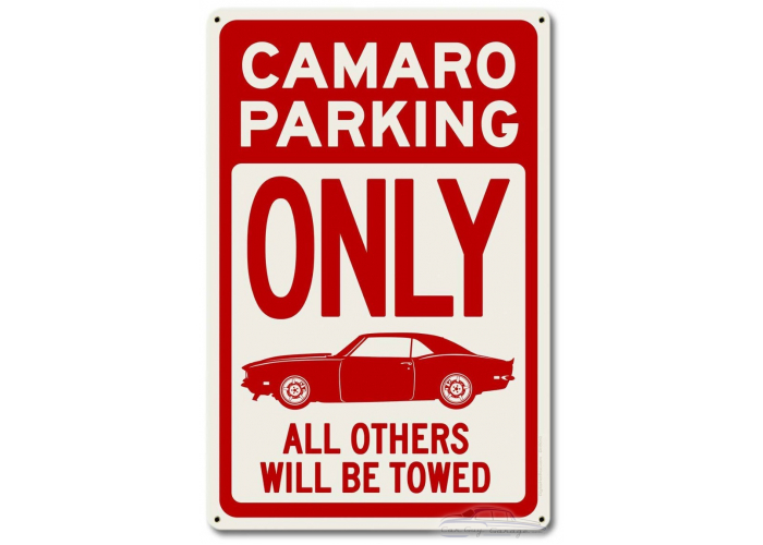 Camero Parking Red Metal Sign