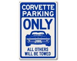 Corvette Parking Blue Metal Sign - 12" x 18"