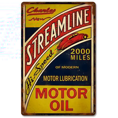 Streamline Motor Oil Metal Sign - 12" x 18"