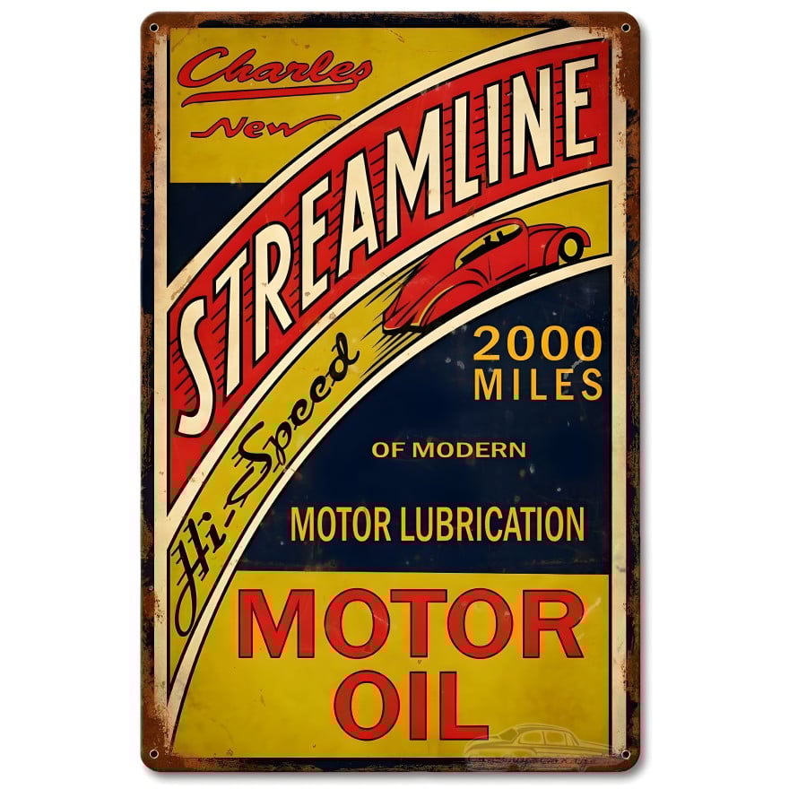 Streamline Motor Oil Metal Sign - 12" x 18"