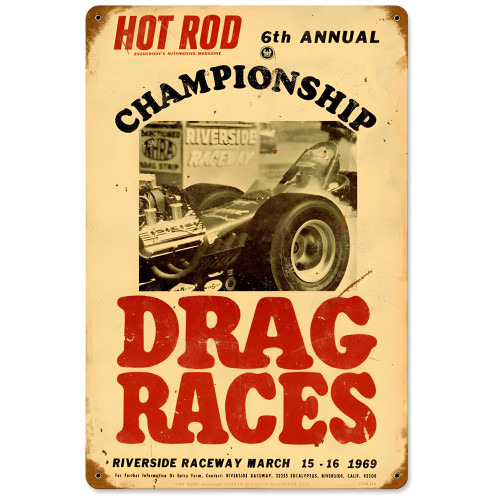 Hot Rod Riverside Metal Sign - 18" x 12"