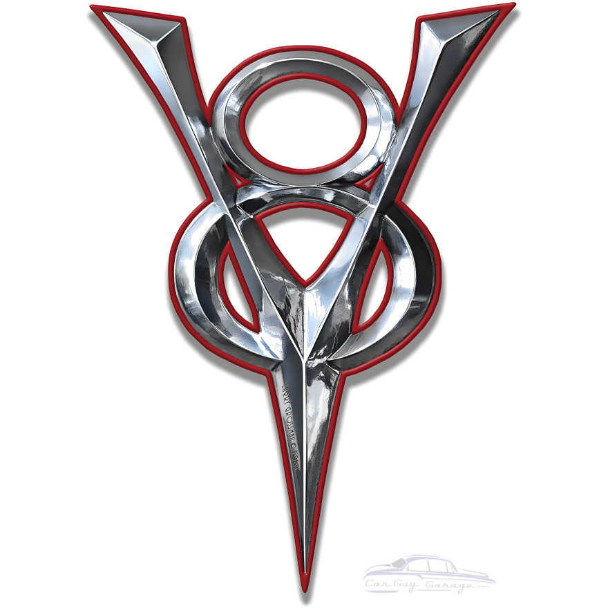 1930 V-8 Red Cutout Metal Sign - 11" x 16"