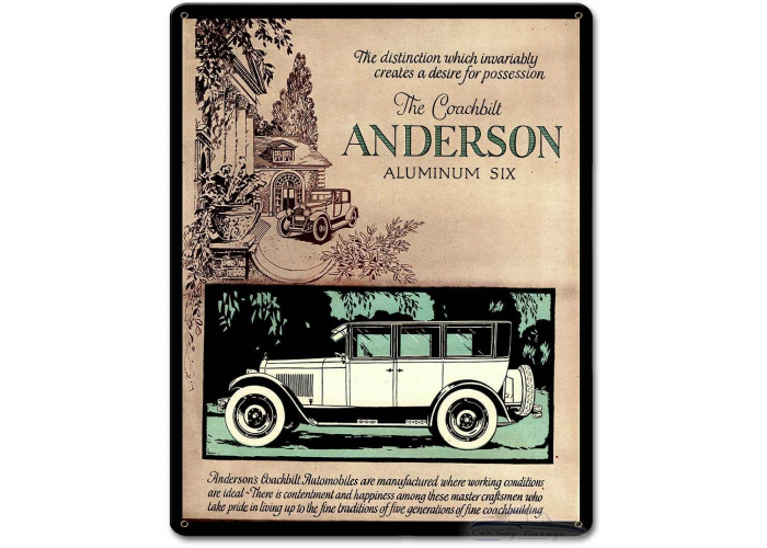 Anderson Aluminum Six 1924 Metal Sign