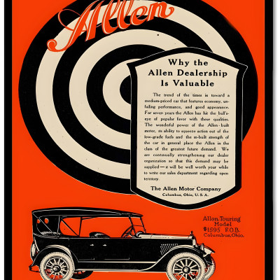 Allen Touring Model 1920 Metal Sign - Vintage Garage Decor