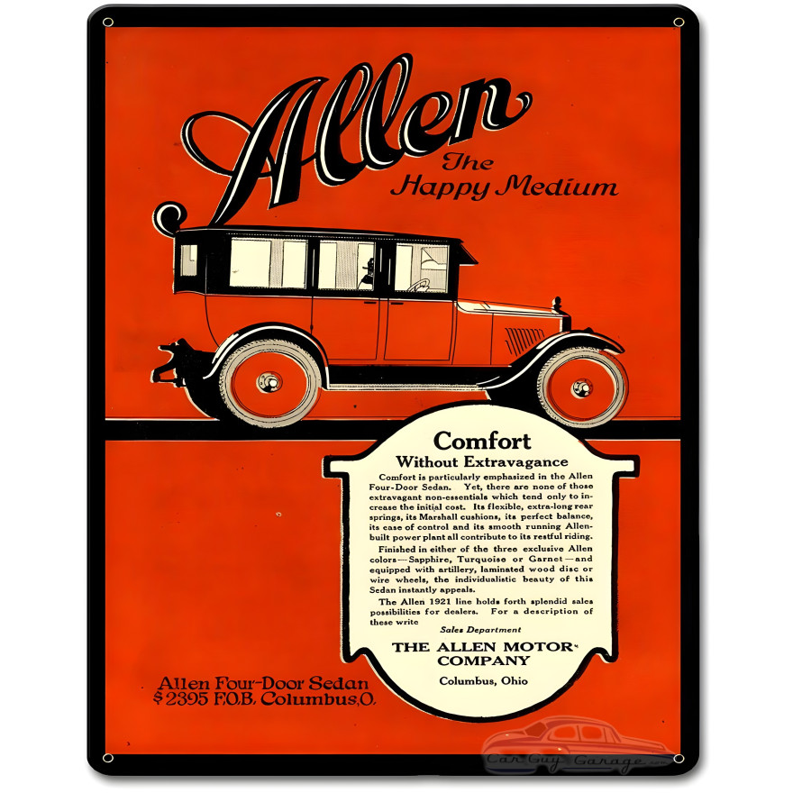Allen Sedan 1920 Metal Sign - 12" x 15"