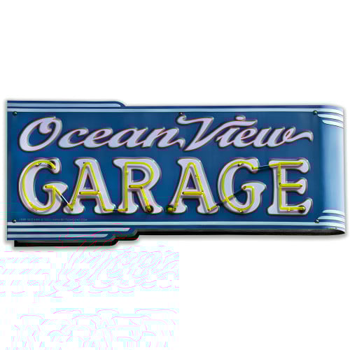 Ocean View Garage Custom Shape Metal Sign - 18" x 8"