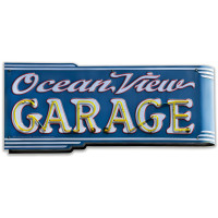 Ocean View Garage Custom Shape Metal Sign - 16" x 7"