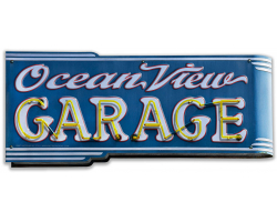 Ocean View Garage Custom Shape Metal Sign - 16" x 7"