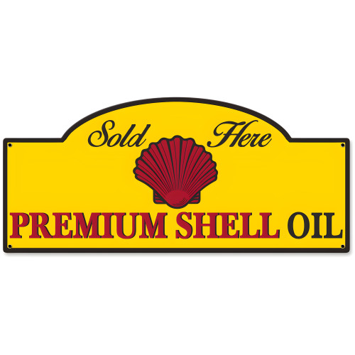 Sold Here Premium Shell Oil Metal Sign - 17" x 7"