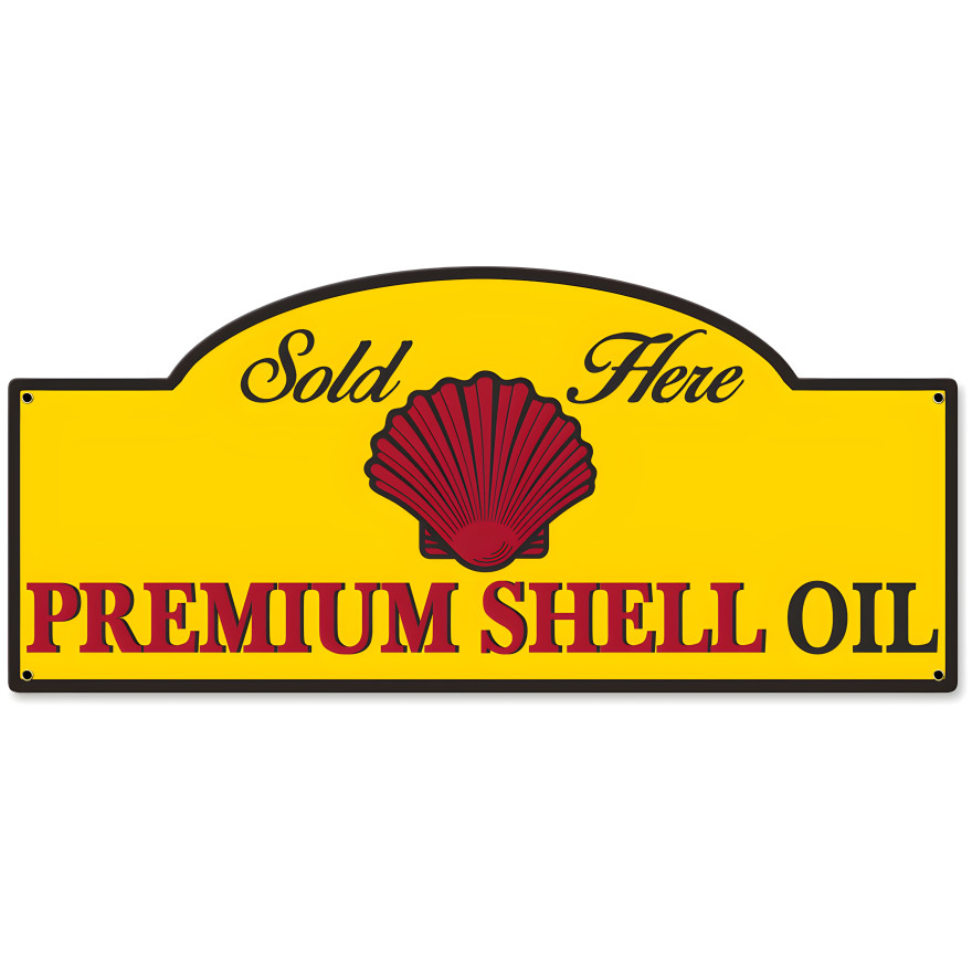 Sold Here Premium Shell Oil Metal Sign - 17" x 7"