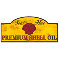 Sold Here Premium Shell Oil Grunge Metal Sign - 17" x 7"