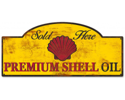 Sold Here Premium Shell Oil Grunge Metal Sign - 17" x 7"