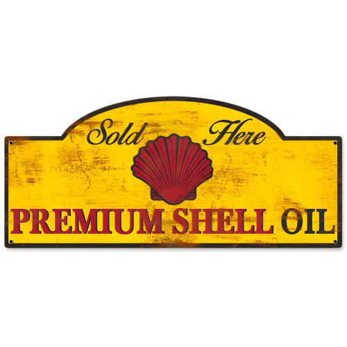 Sold Here Premium Shell Oil Grunge Metal Sign - 17" x 7"