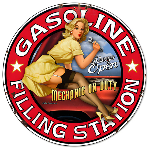 Filling Station Metal Sign - 14" Round