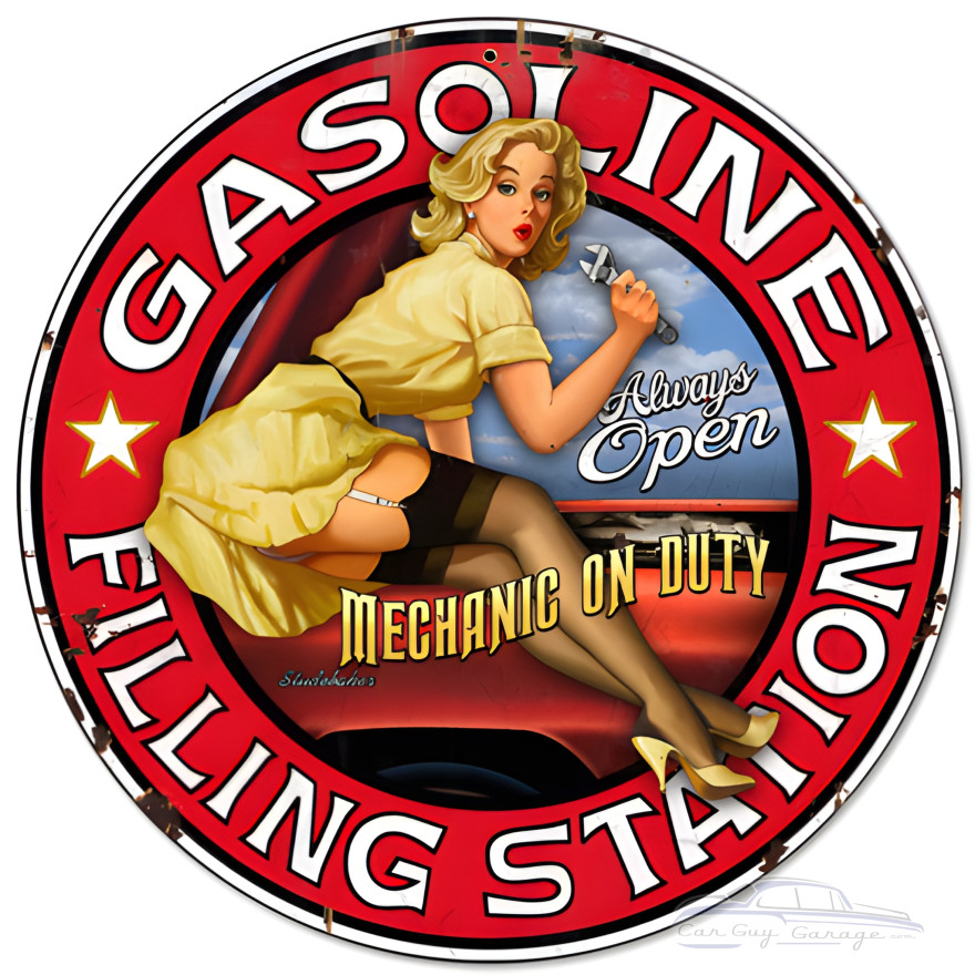 Filling Station Metal Sign - 14" Round