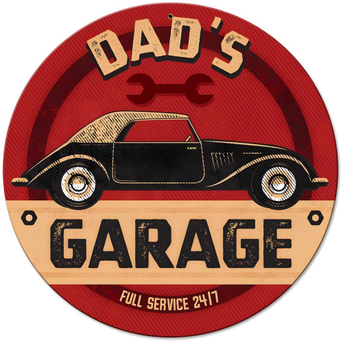 Dad's Garage Metal Sign - 14" Round