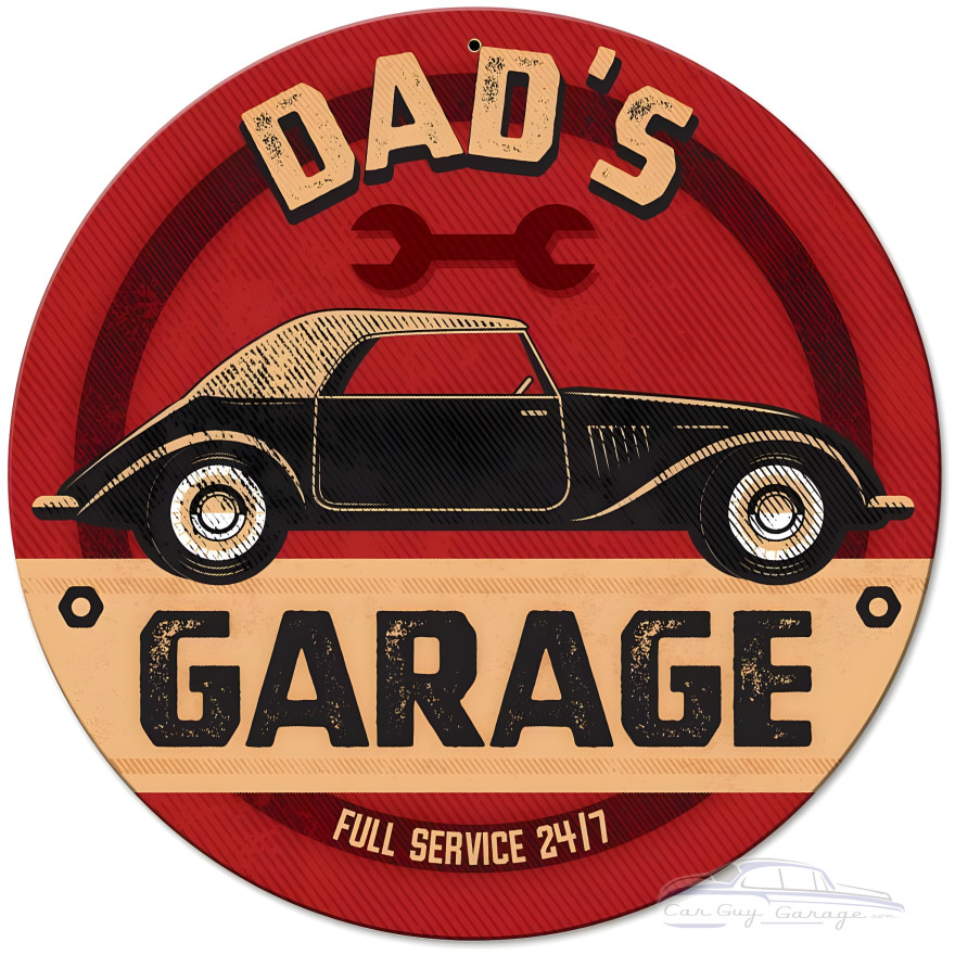 Dad's Garage Metal Sign - 14" Round