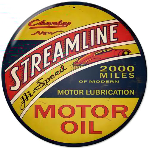 Streamline Motor Oil Metal Sign - 14" Round