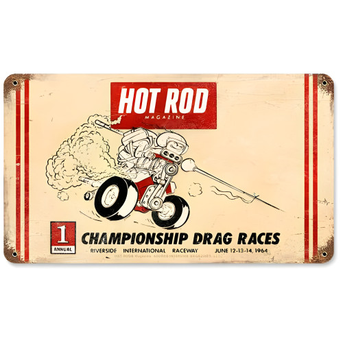 Hot Rod Riverside Metal Sign - 8" x 14"